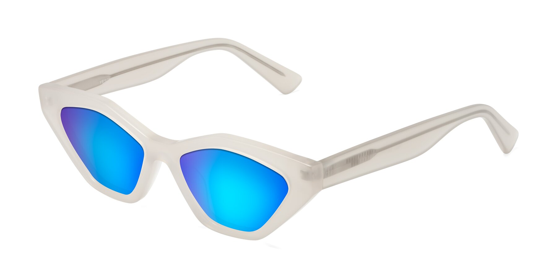 Angle of Riley in Beige with Blue Mirrored Lenses
