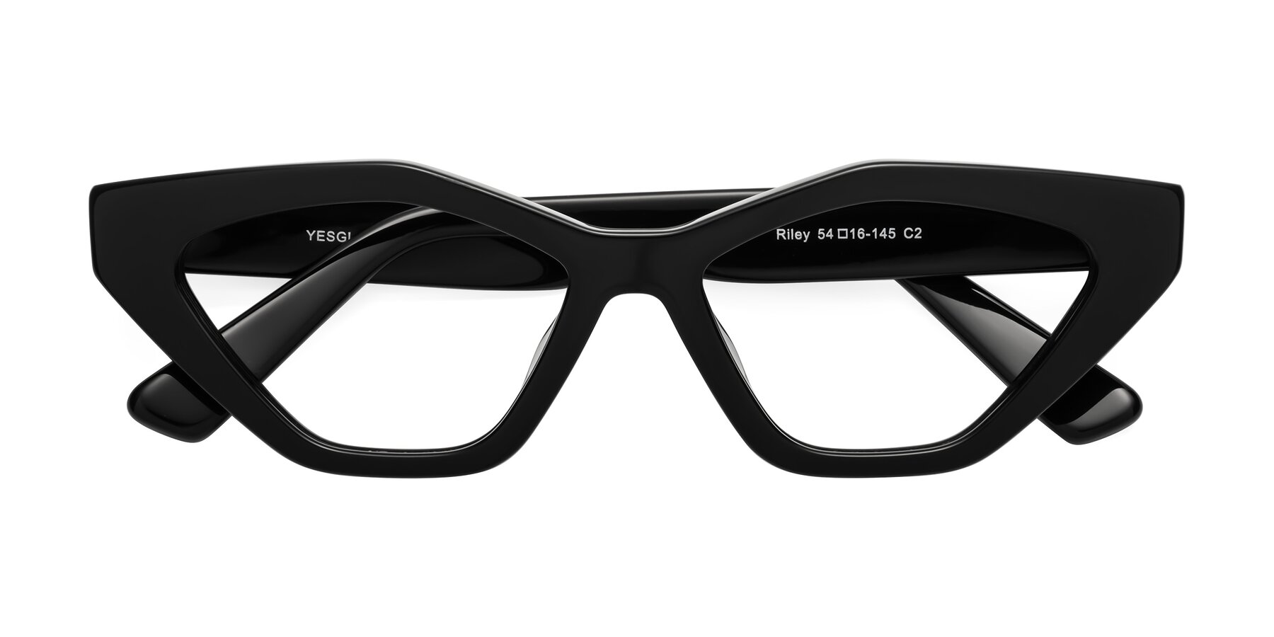 Folded Front of Riley in Black with Clear Reading Eyeglass Lenses