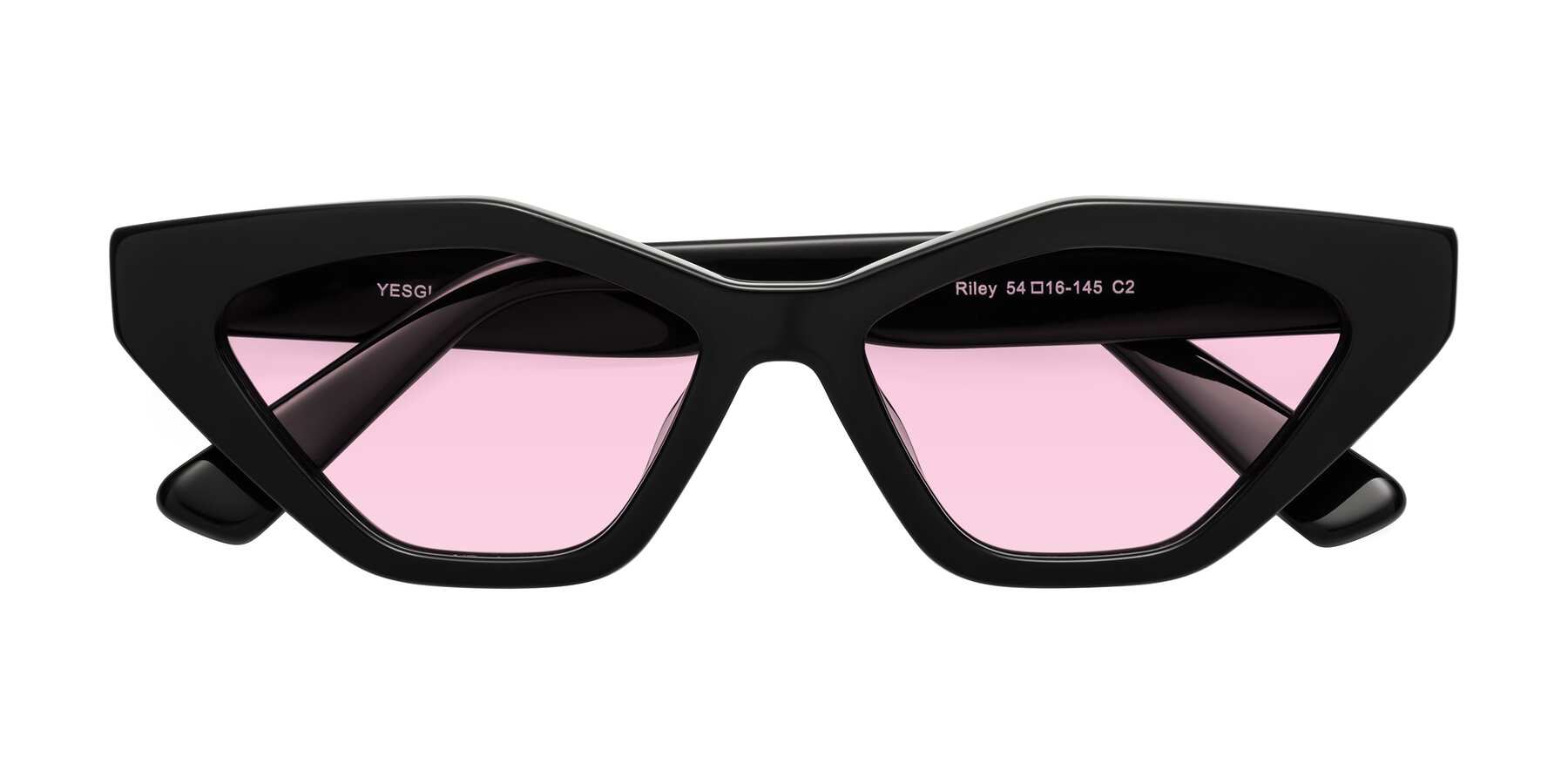 Folded Front of Riley in Black with Light Pink Tinted Lenses