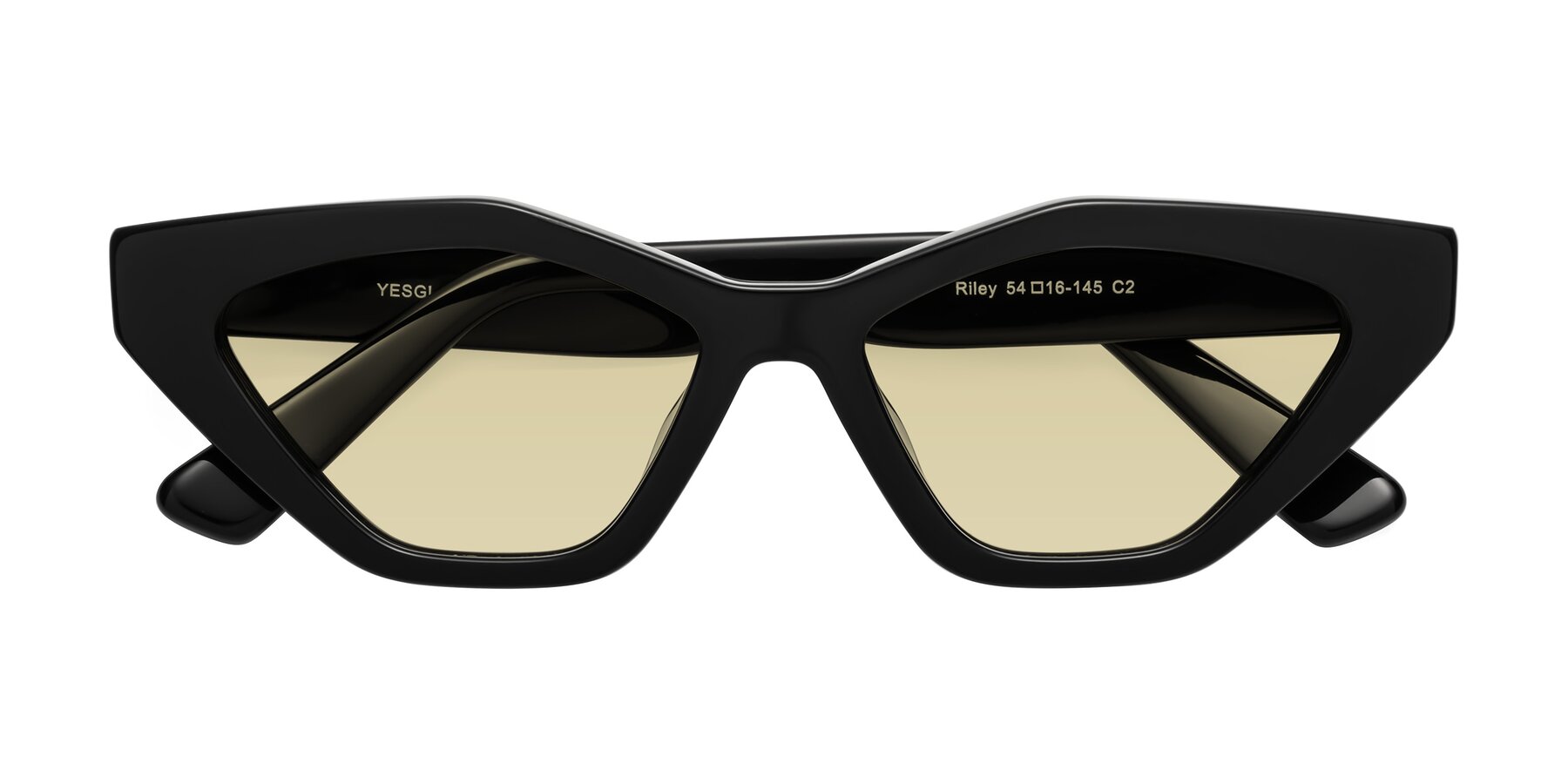 Folded Front of Riley in Black with Light Champagne Tinted Lenses