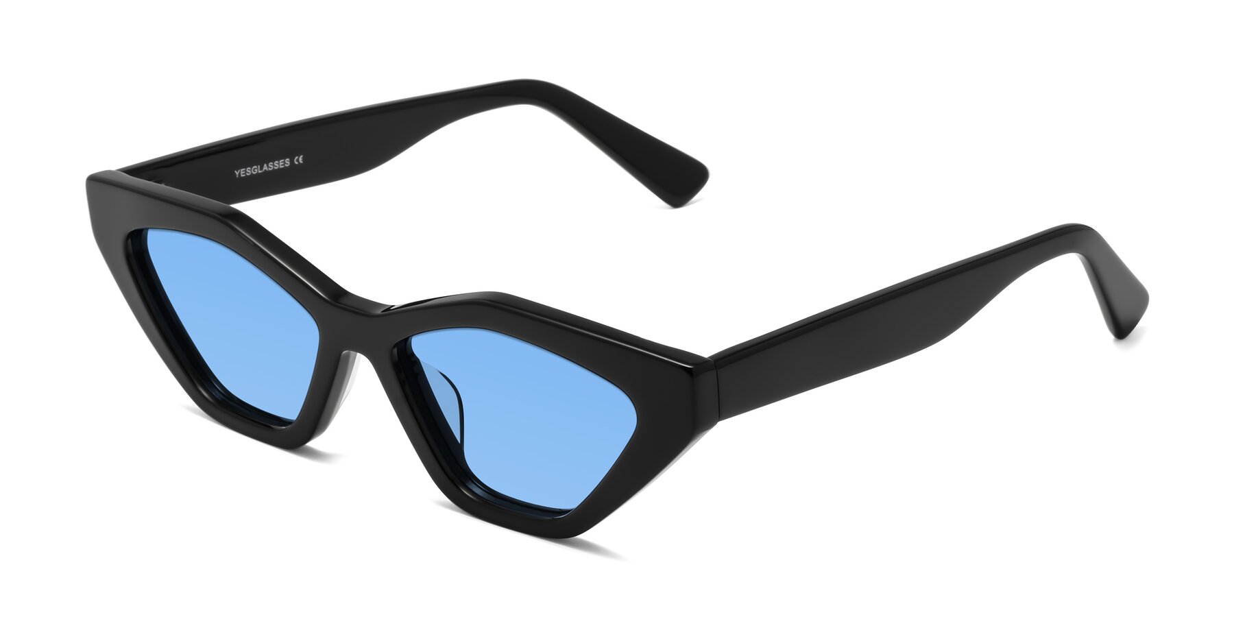Angle of Riley in Black with Medium Blue Tinted Lenses