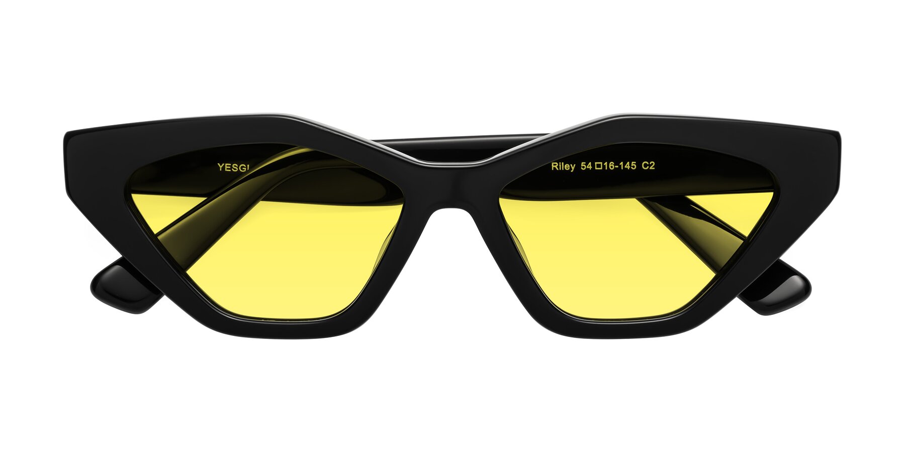 Folded Front of Riley in Black with Medium Yellow Tinted Lenses