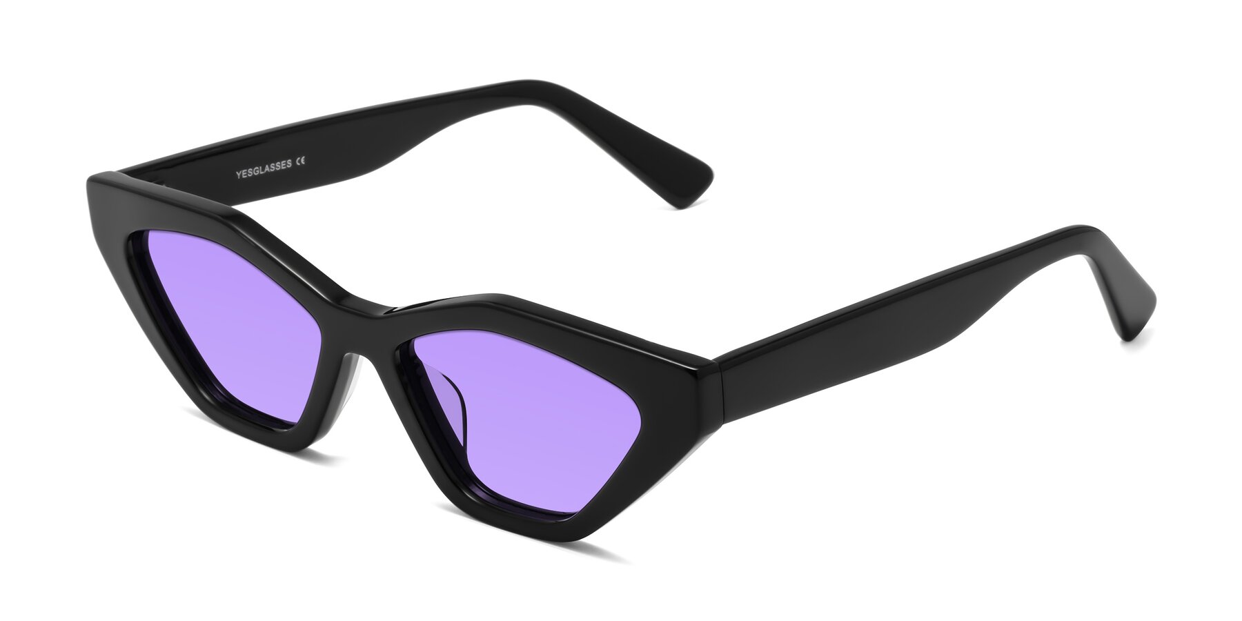 Angle of Riley in Black with Medium Purple Tinted Lenses