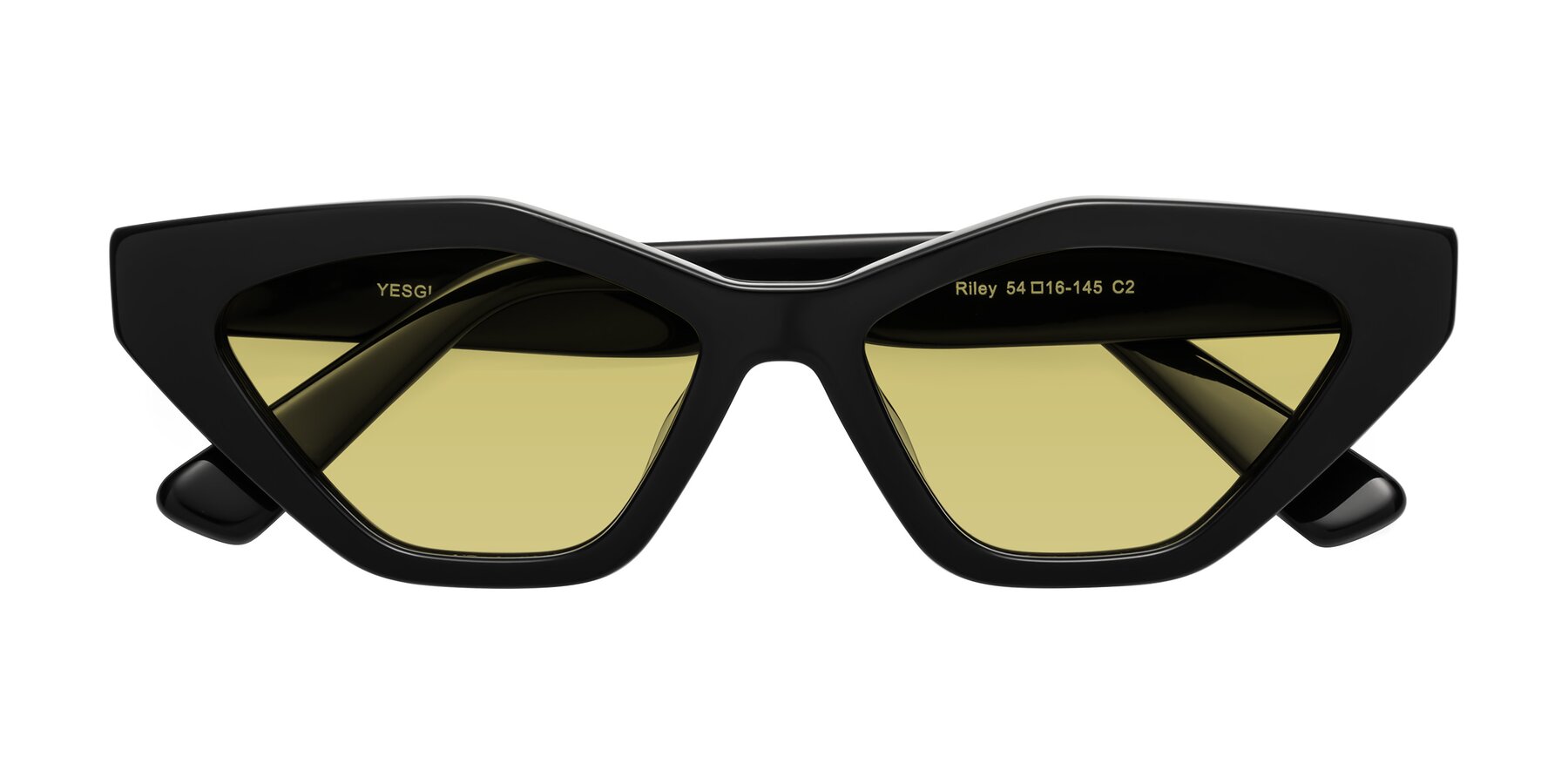 Folded Front of Riley in Black with Medium Champagne Tinted Lenses