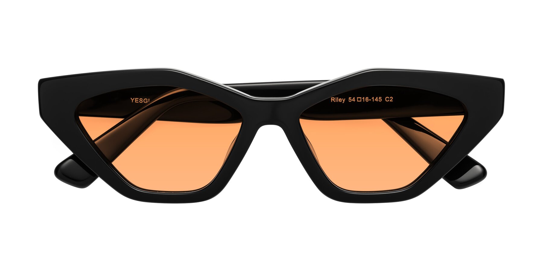 Folded Front of Riley in Black with Medium Orange Tinted Lenses