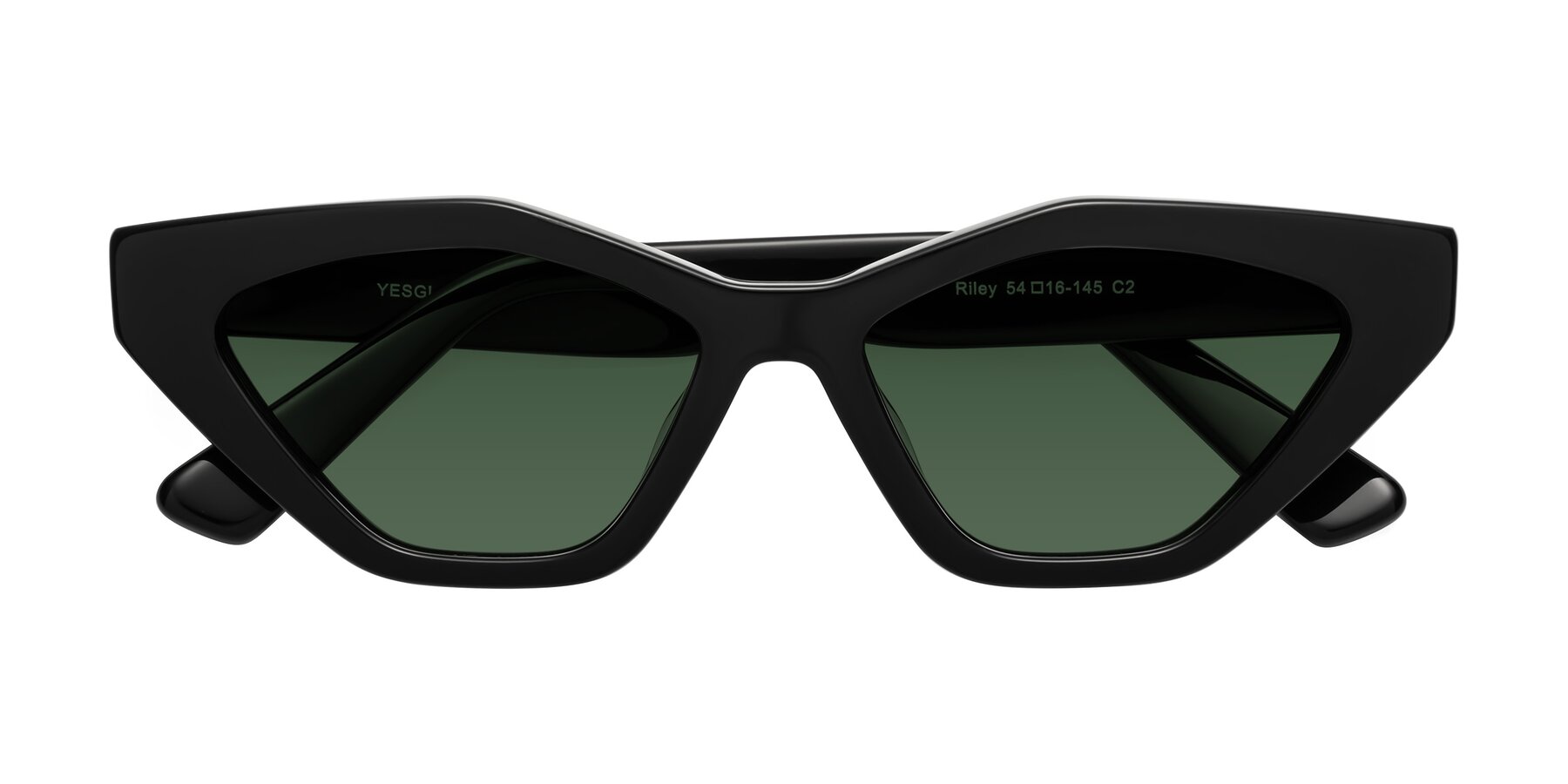 Folded Front of Riley in Black with Green Tinted Lenses