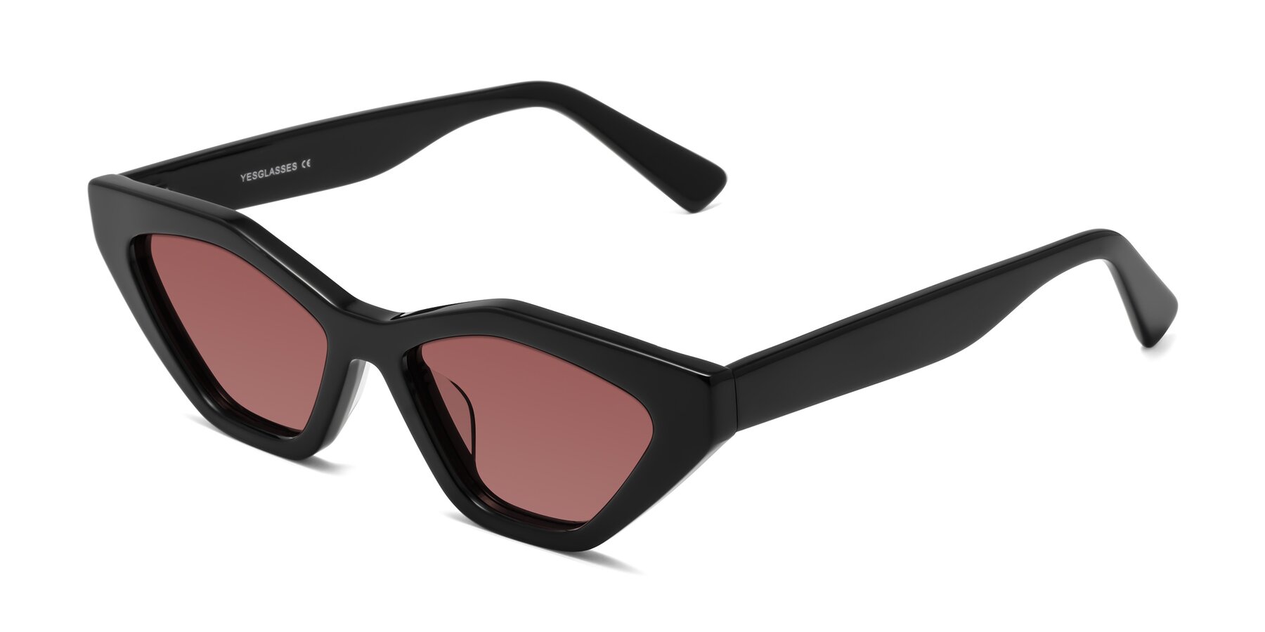 Angle of Riley in Black with Garnet Tinted Lenses