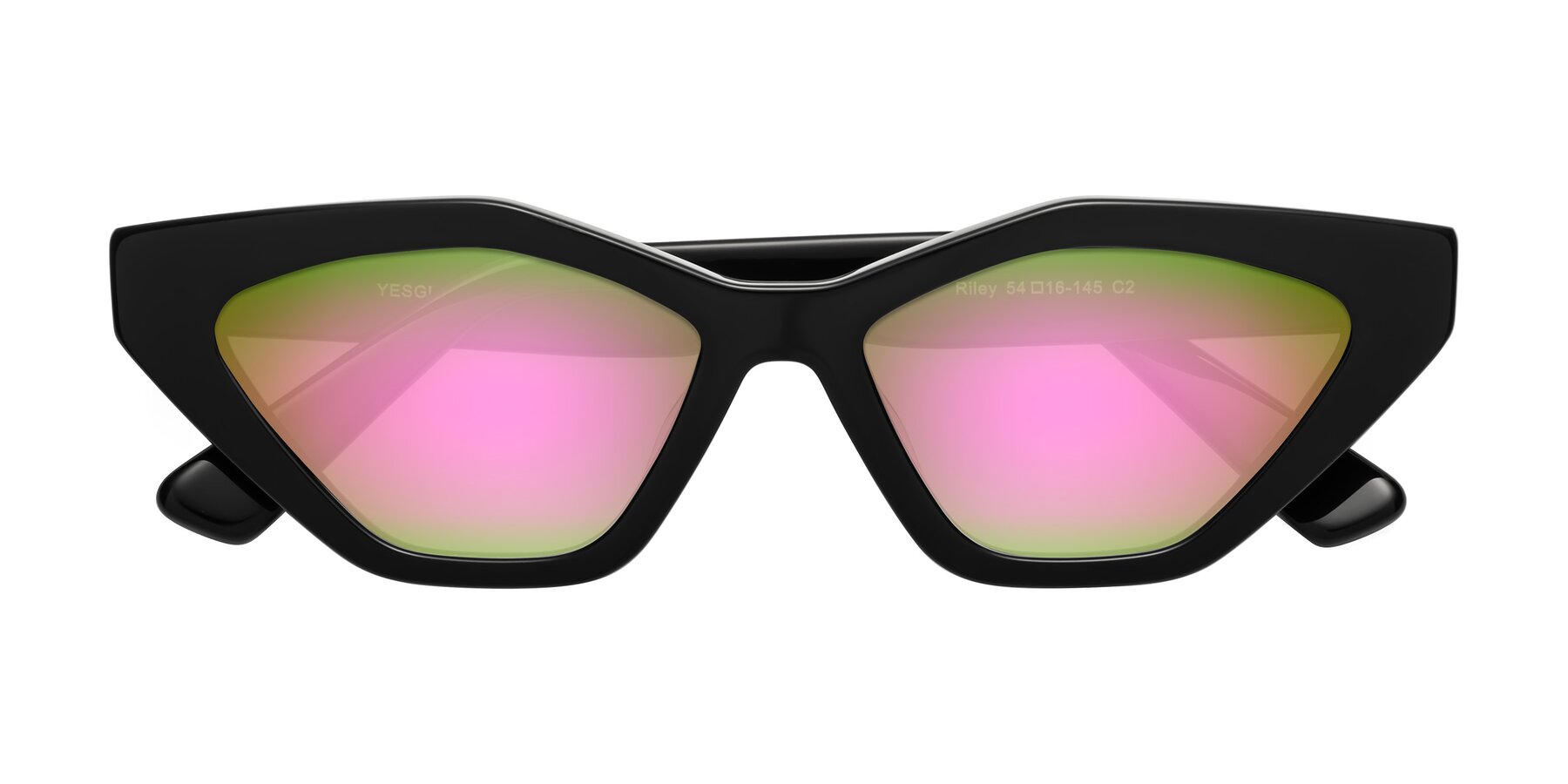 Folded Front of Riley in Black with Pink Mirrored Lenses