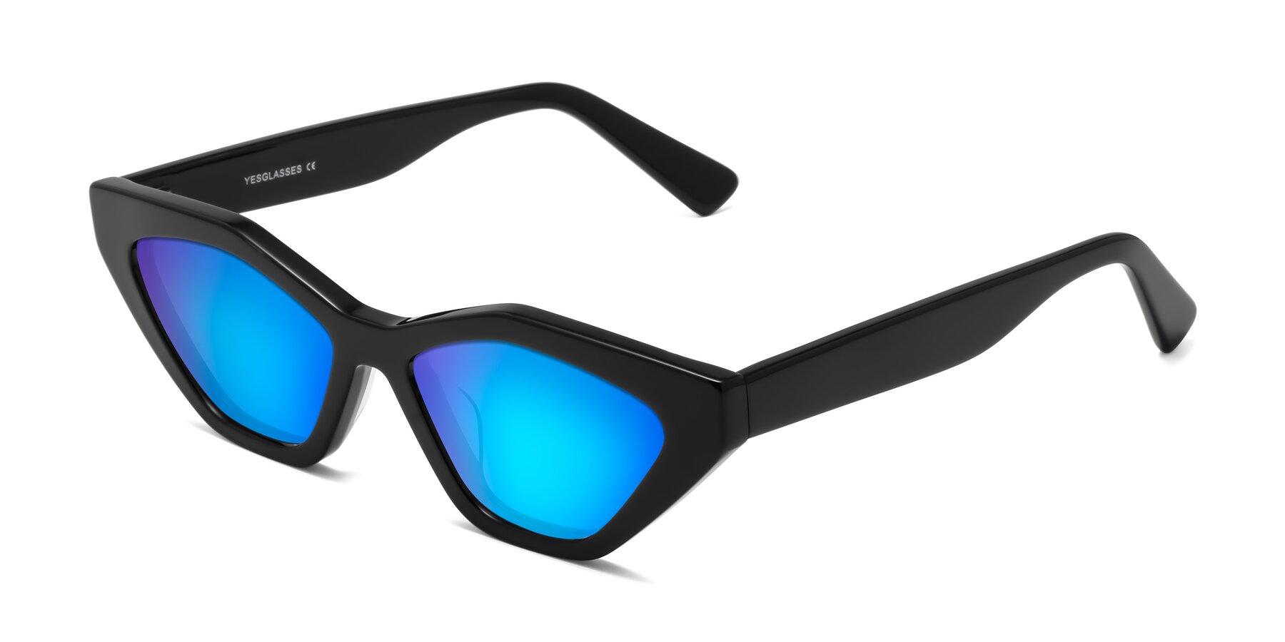 Angle of Riley in Black with Blue Mirrored Lenses