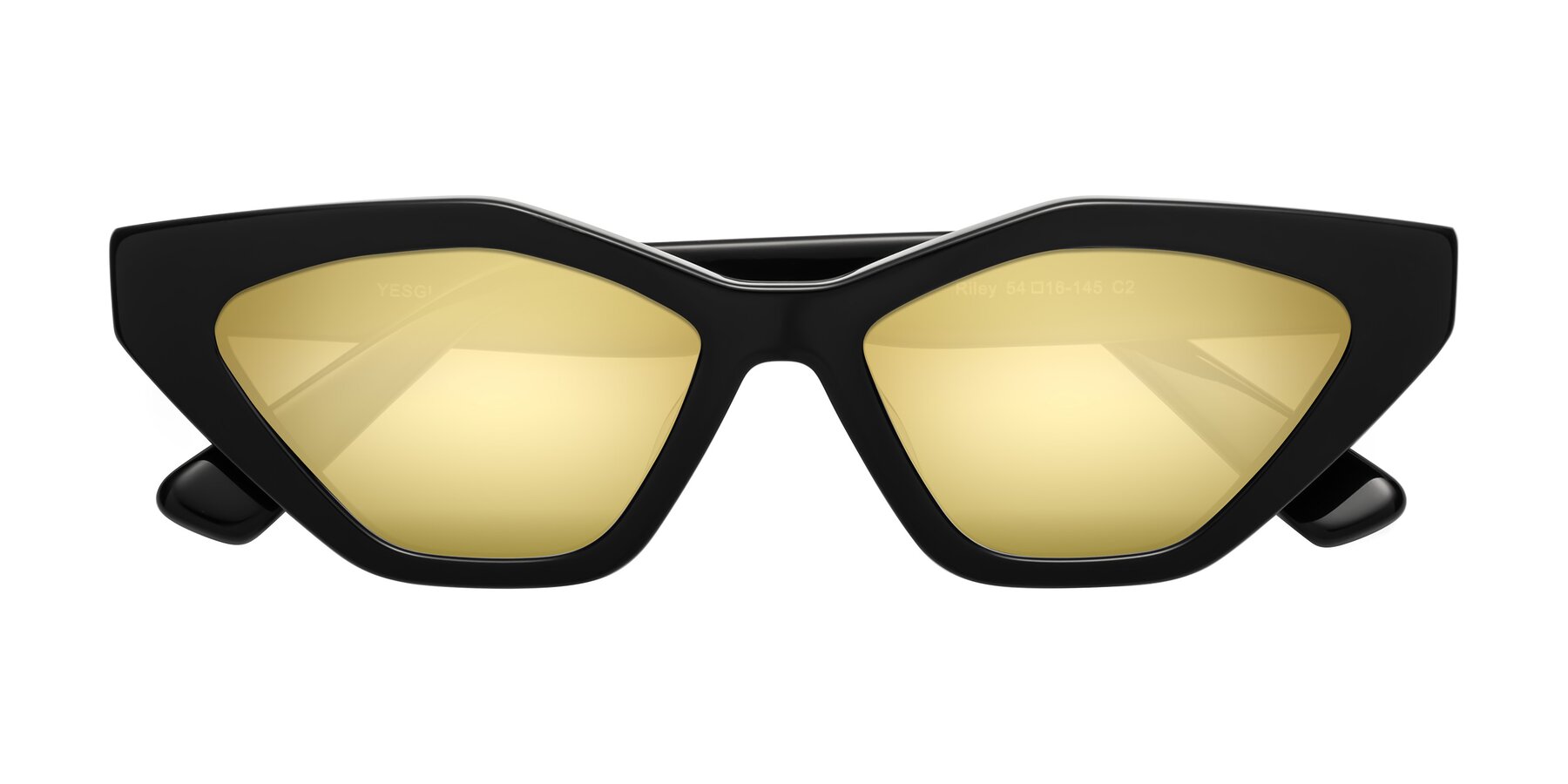 Folded Front of Riley in Black with Gold Mirrored Lenses