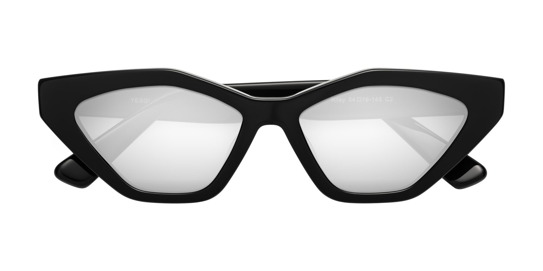 Folded Front of Riley in Black with Silver Mirrored Lenses