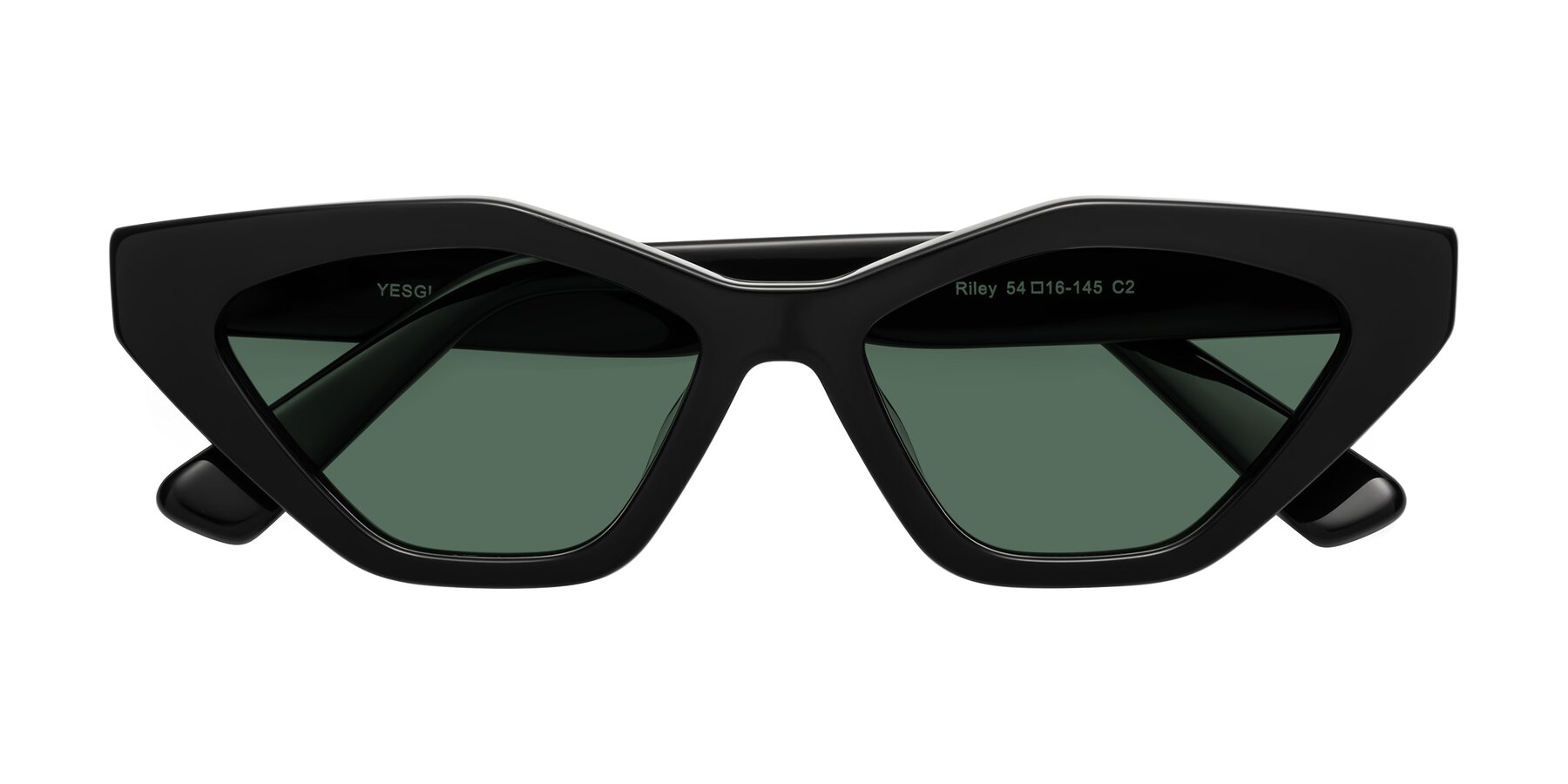 Folded Front of Riley in Black with Green Polarized Lenses