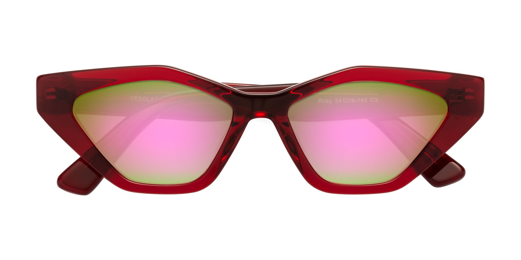 Folded Front of Riley in Wine with Pink Mirrored Lenses
