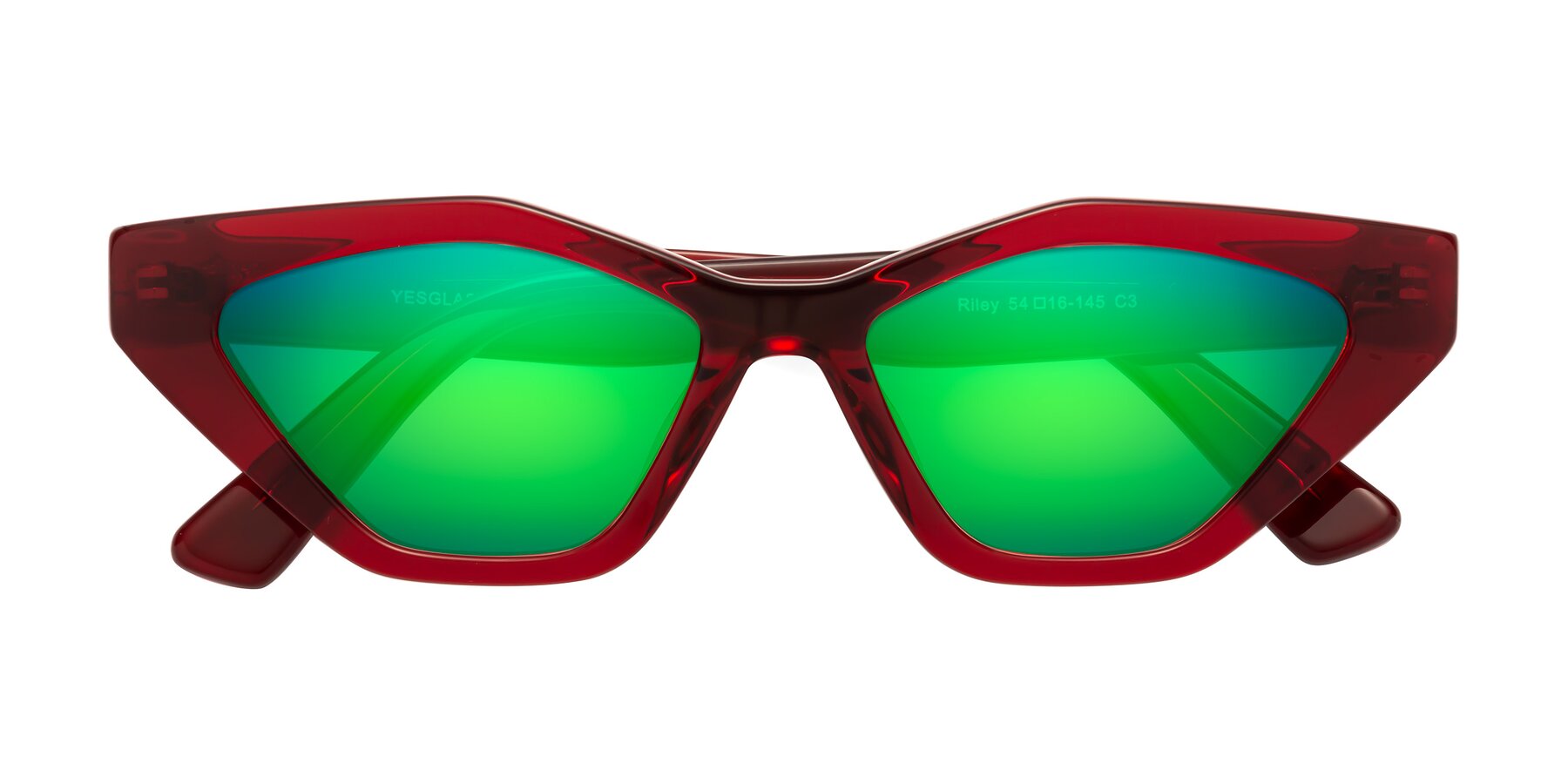 Folded Front of Riley in Wine with Green Mirrored Lenses