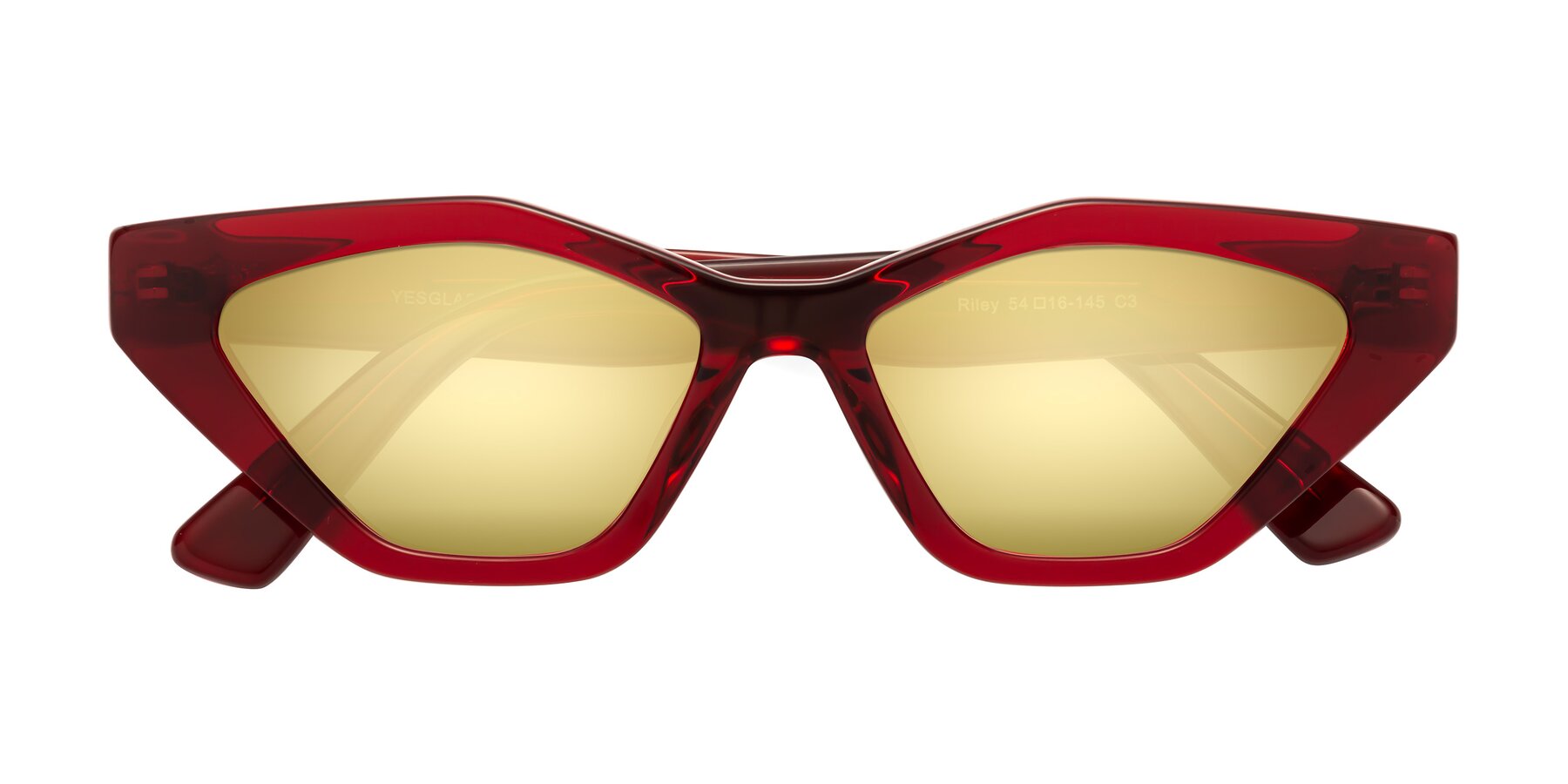 Folded Front of Riley in Wine with Gold Mirrored Lenses