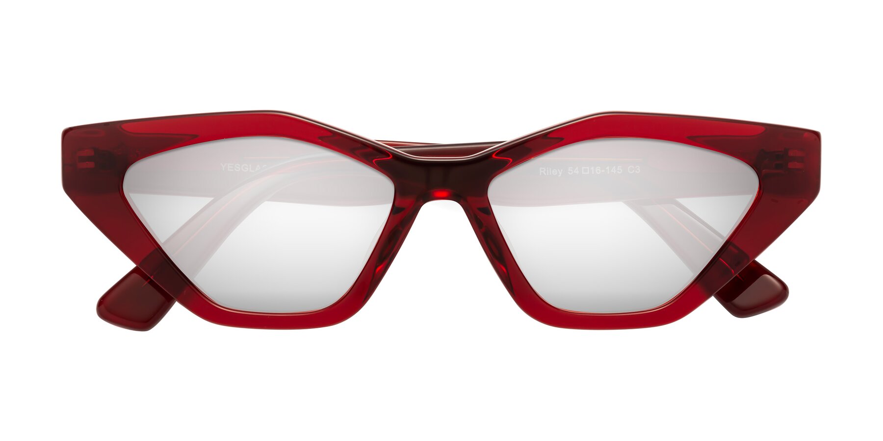 Folded Front of Riley in Wine with Silver Mirrored Lenses