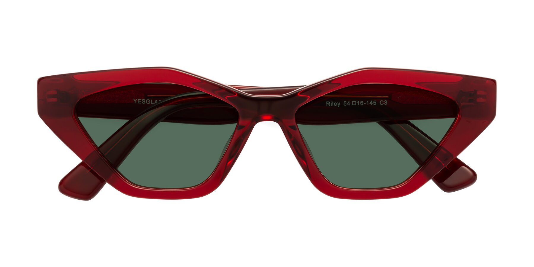 Folded Front of Riley in Wine with Green Polarized Lenses