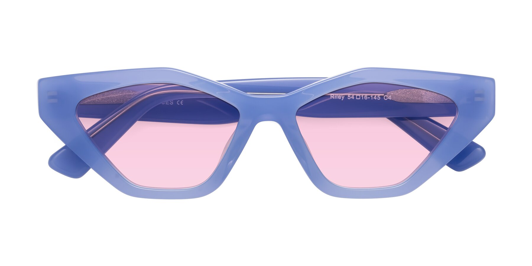 Folded Front of Riley in Sky Blue with Light Pink Tinted Lenses
