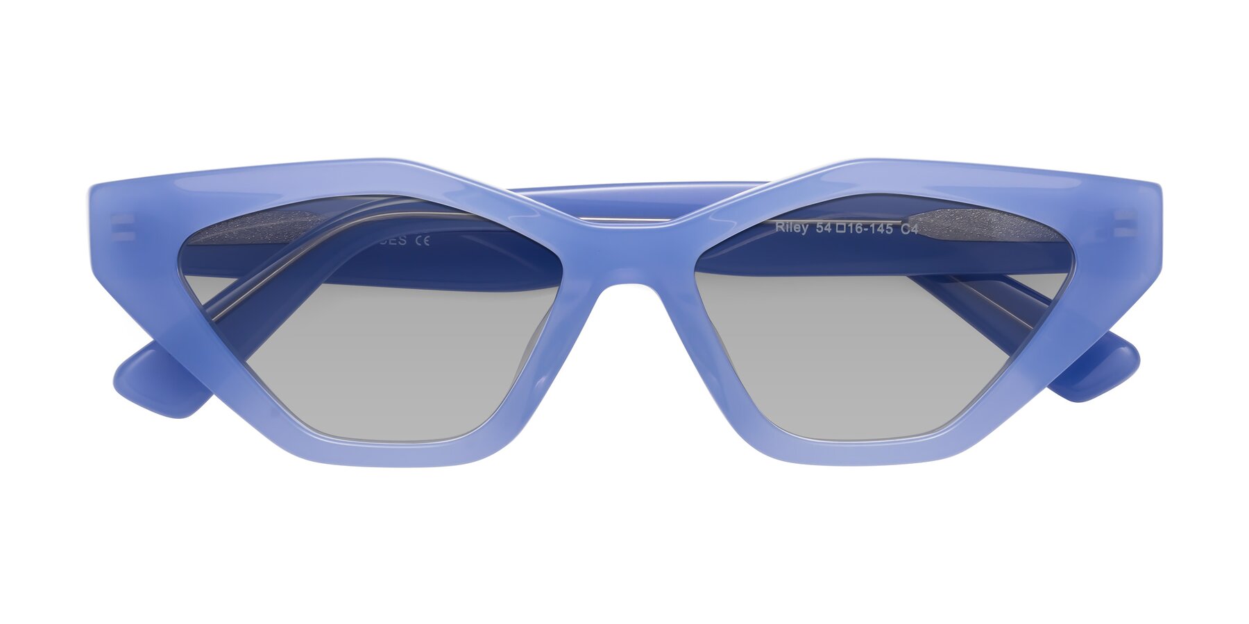 Folded Front of Riley in Sky Blue with Light Gray Tinted Lenses