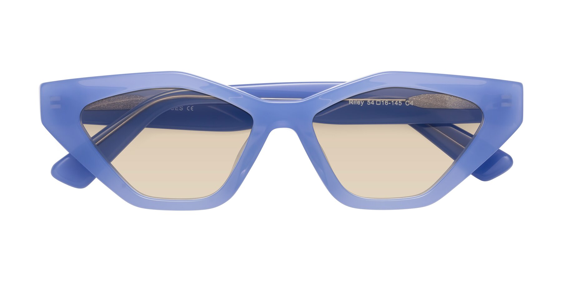 Folded Front of Riley in Sky Blue with Light Brown Tinted Lenses