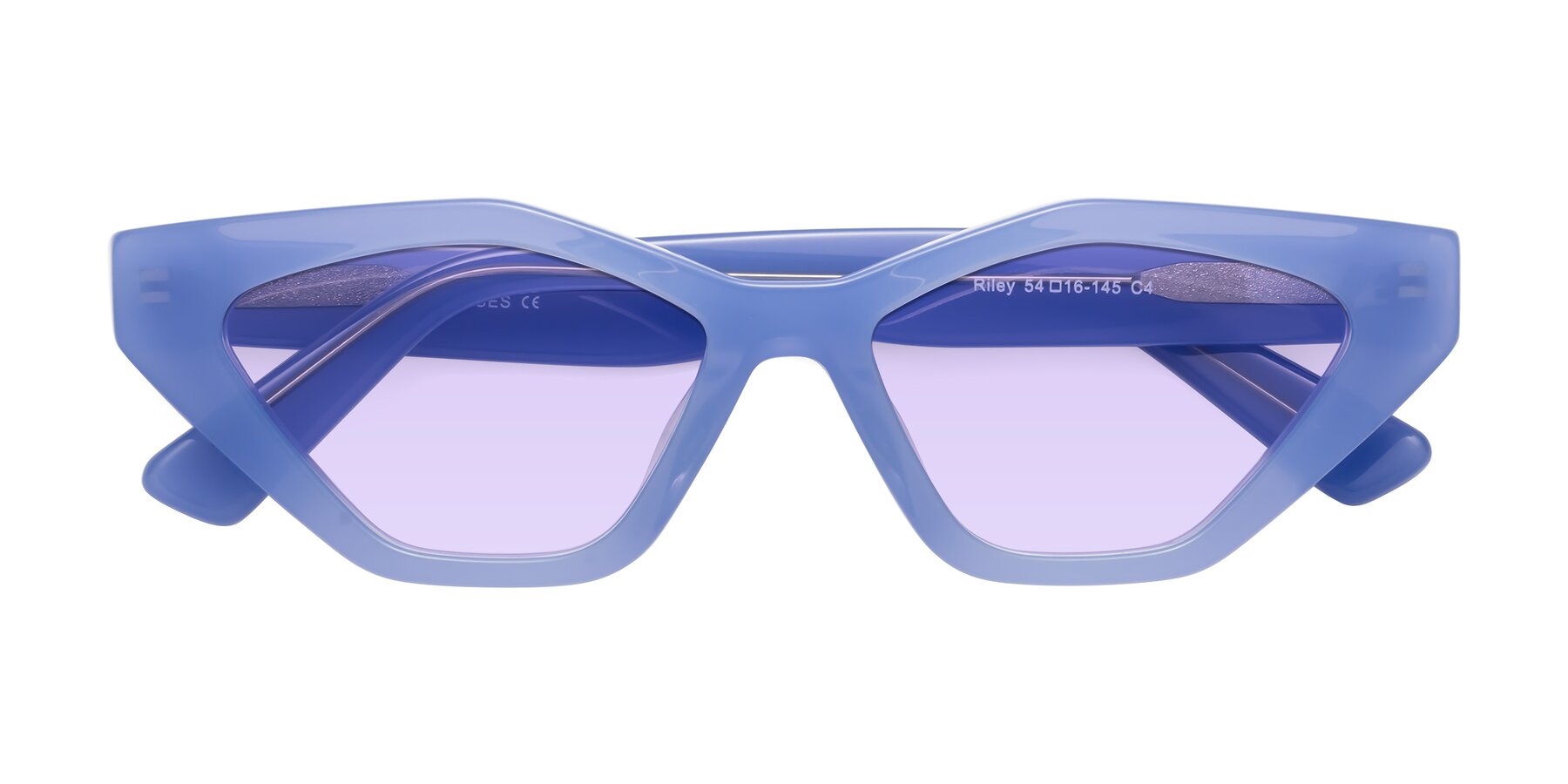 Folded Front of Riley in Sky Blue with Light Purple Tinted Lenses