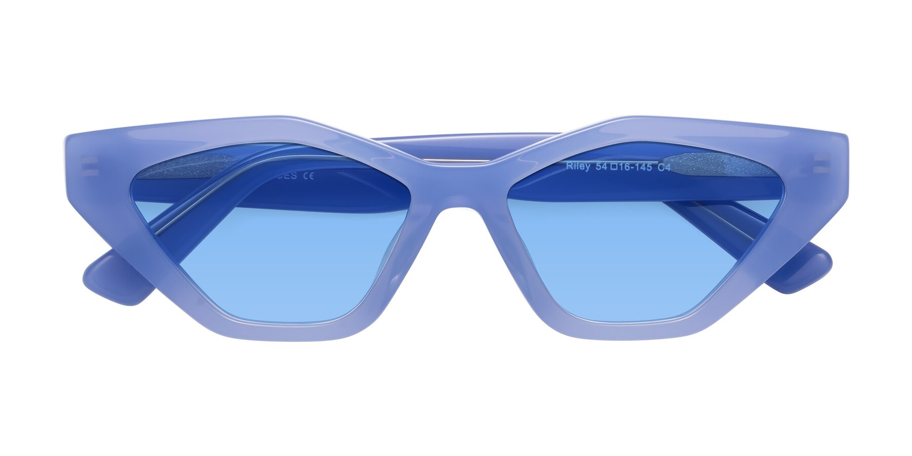 Folded Front of Riley in Sky Blue with Medium Blue Tinted Lenses