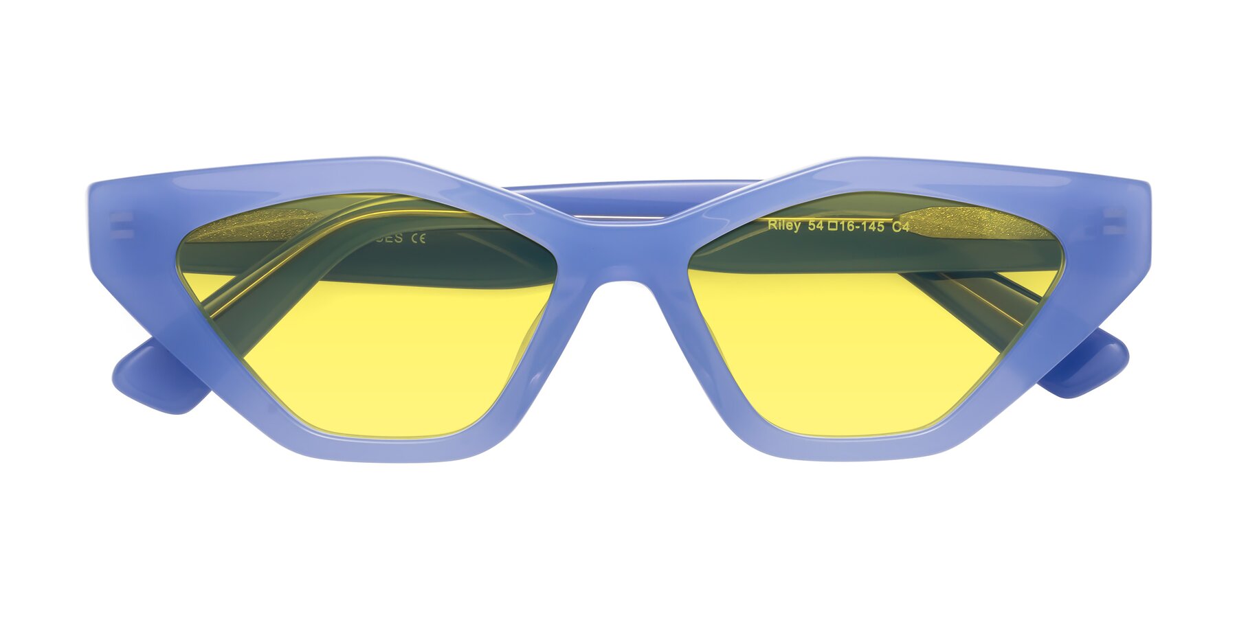 Folded Front of Riley in Sky Blue with Medium Yellow Tinted Lenses