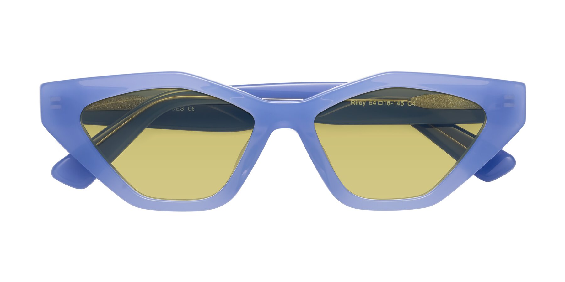 Folded Front of Riley in Sky Blue with Medium Champagne Tinted Lenses