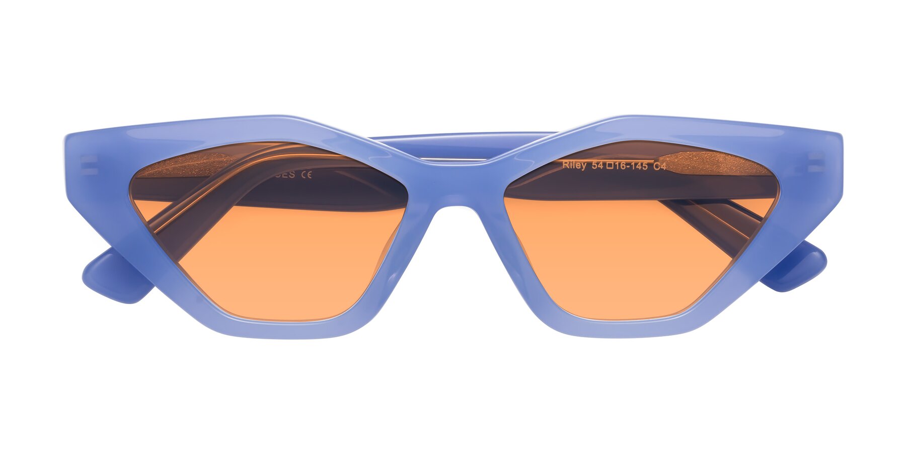 Folded Front of Riley in Sky Blue with Medium Orange Tinted Lenses