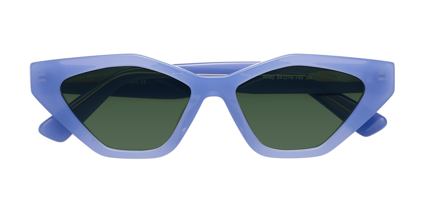 Folded Front of Riley in Sky Blue with Green Tinted Lenses