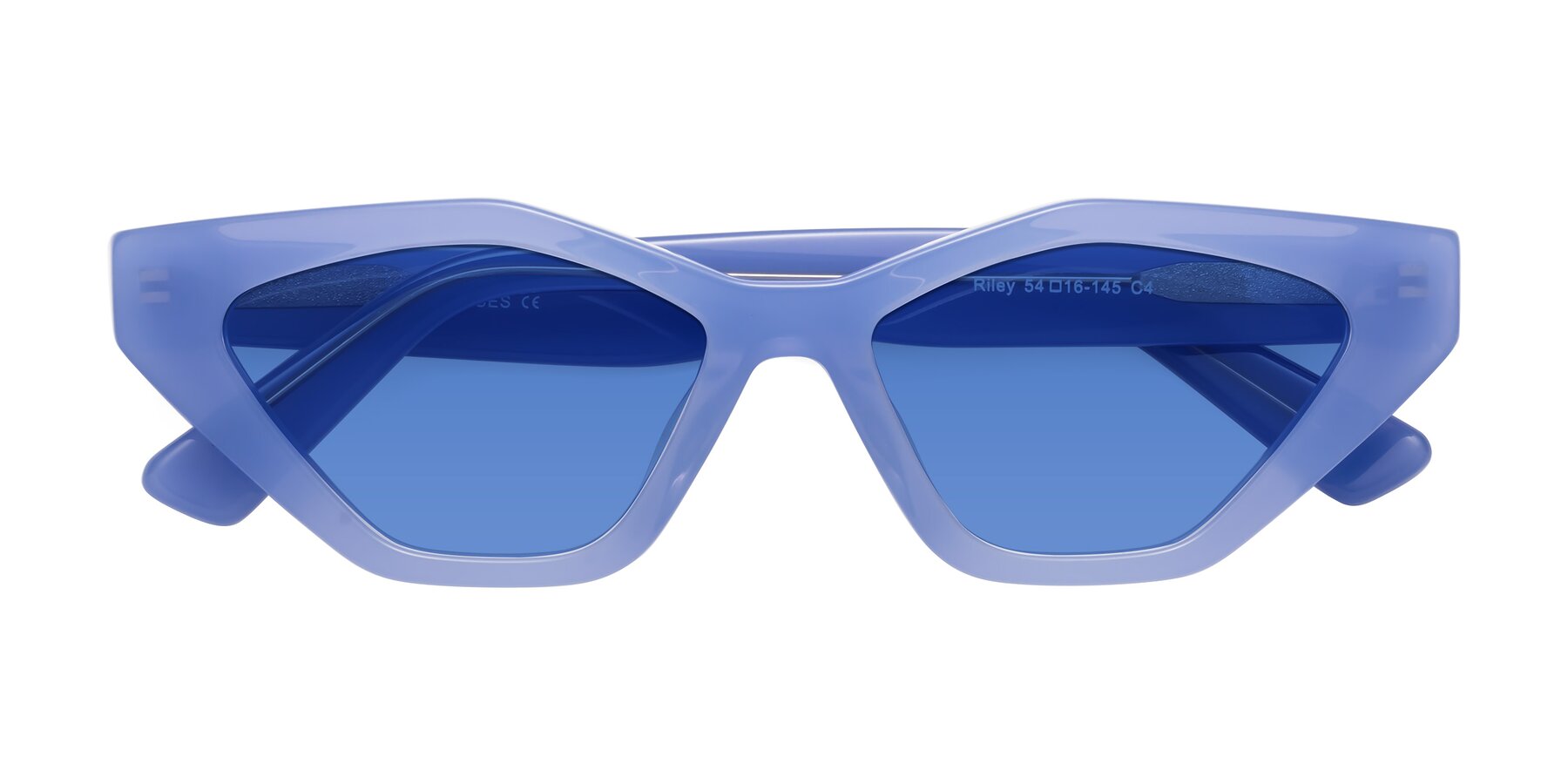 Folded Front of Riley in Sky Blue with Blue Tinted Lenses