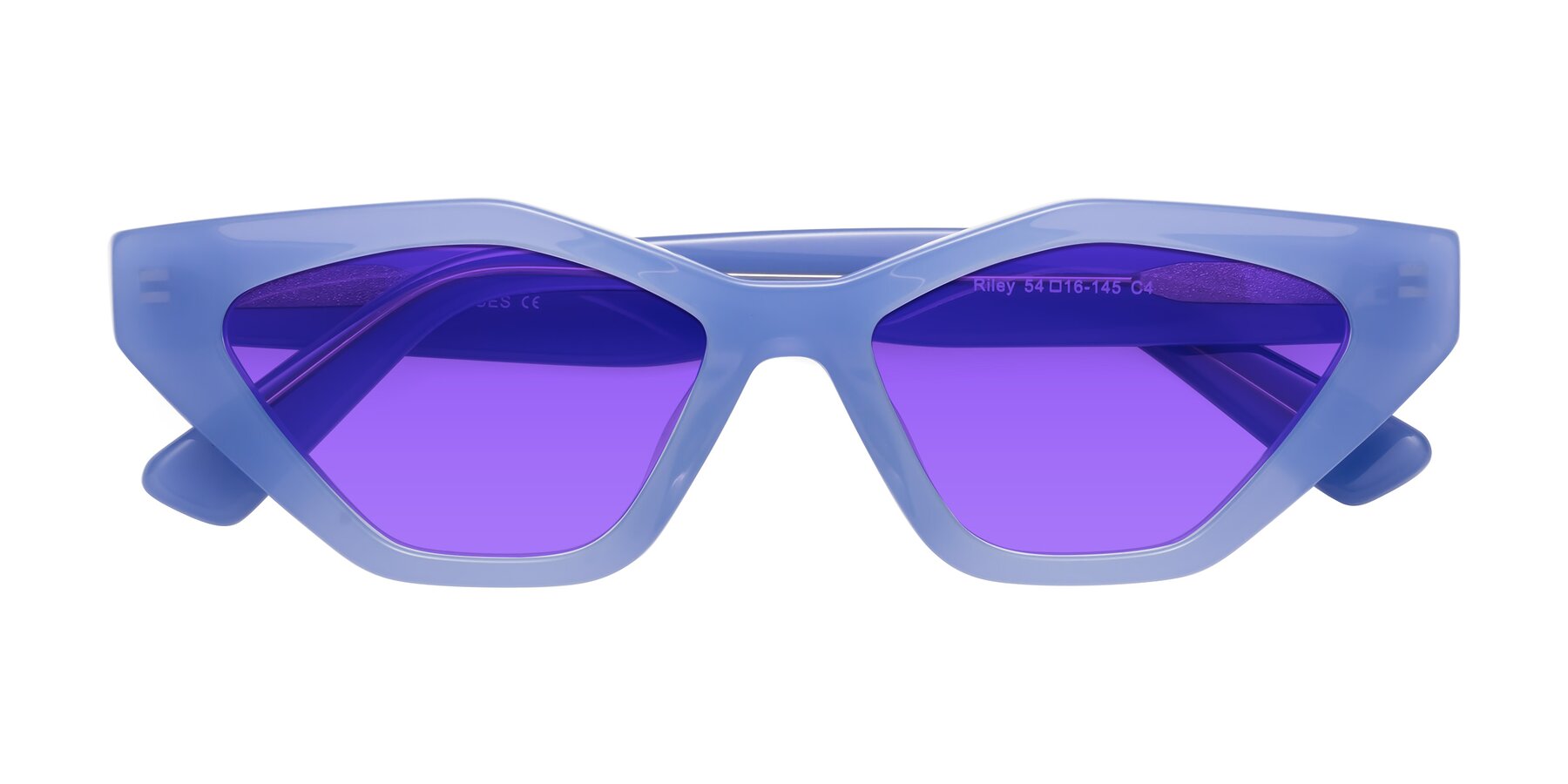 Folded Front of Riley in Sky Blue with Purple Tinted Lenses