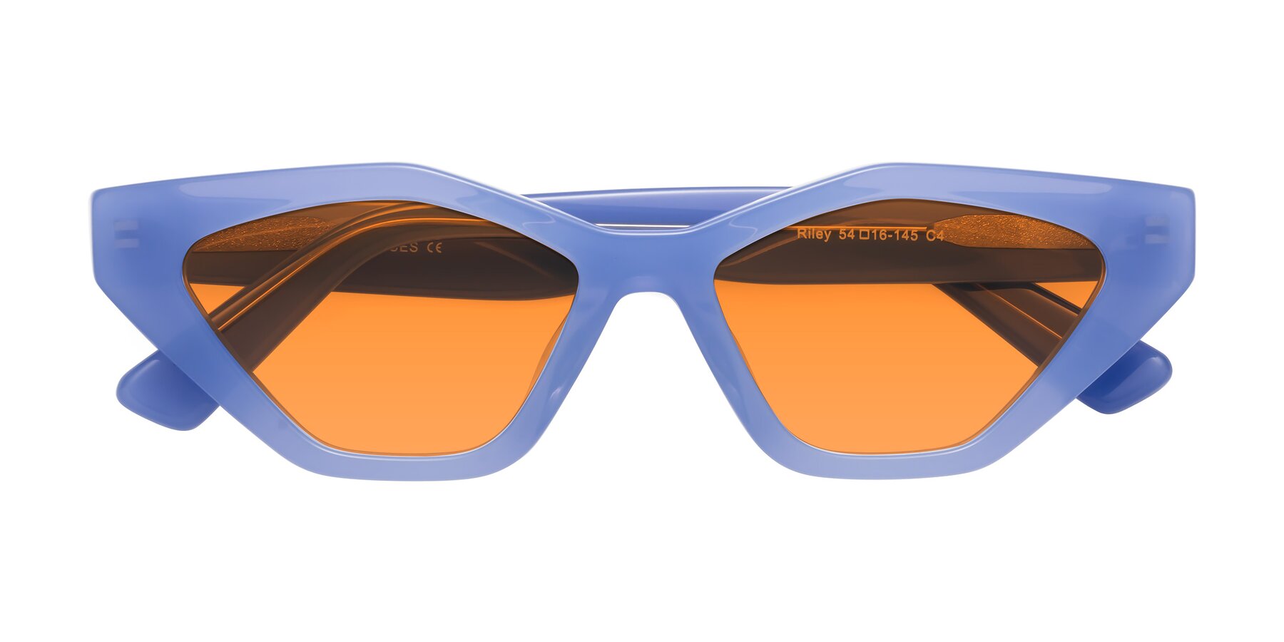 Folded Front of Riley in Sky Blue with Orange Tinted Lenses