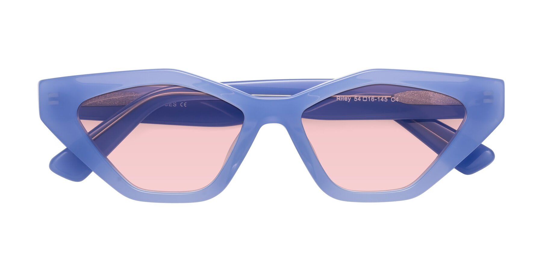 Folded Front of Riley in Sky Blue with Light Garnet Tinted Lenses