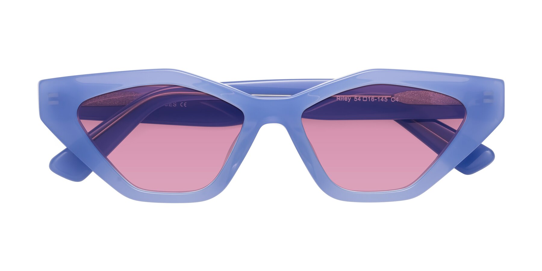 Folded Front of Riley in Sky Blue with Medium Wine Tinted Lenses