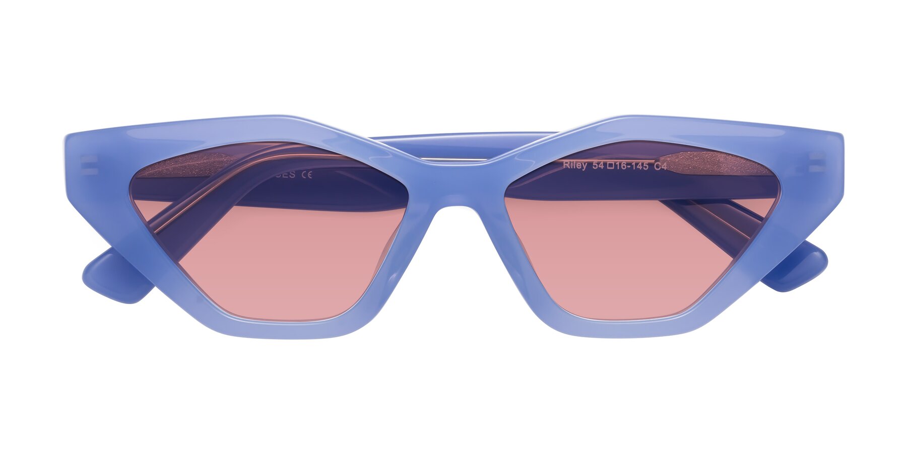 Folded Front of Riley in Sky Blue with Medium Garnet Tinted Lenses