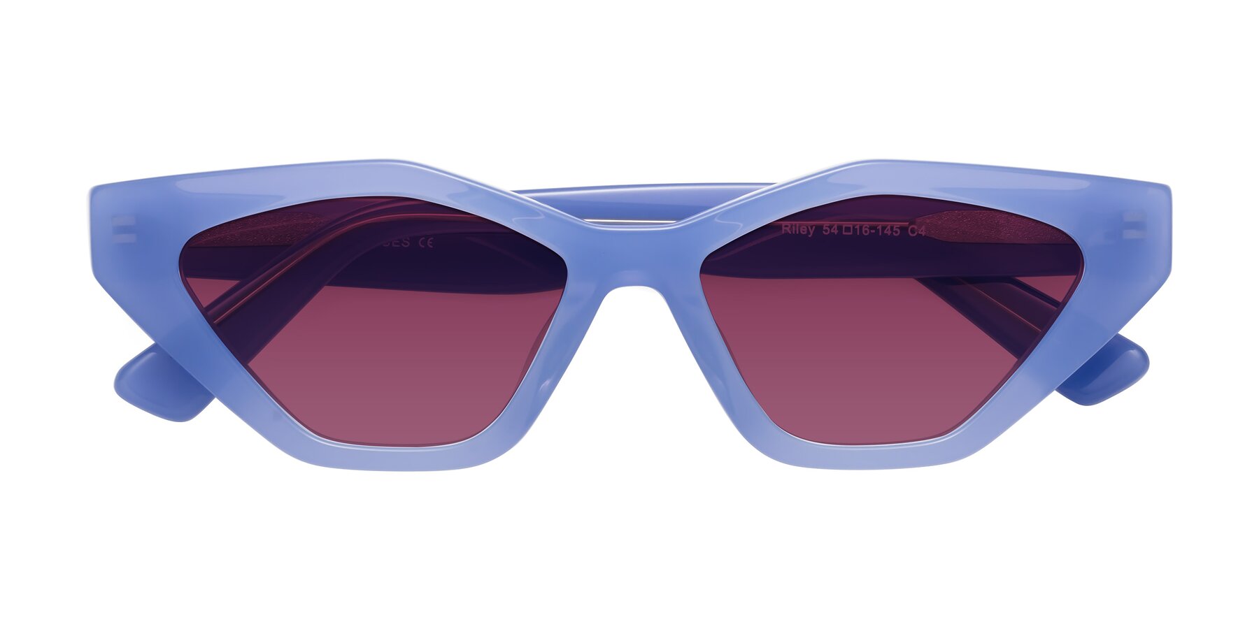 Folded Front of Riley in Sky Blue with Wine Tinted Lenses