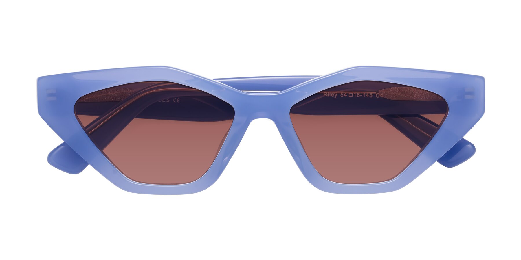 Folded Front of Riley in Sky Blue with Garnet Tinted Lenses