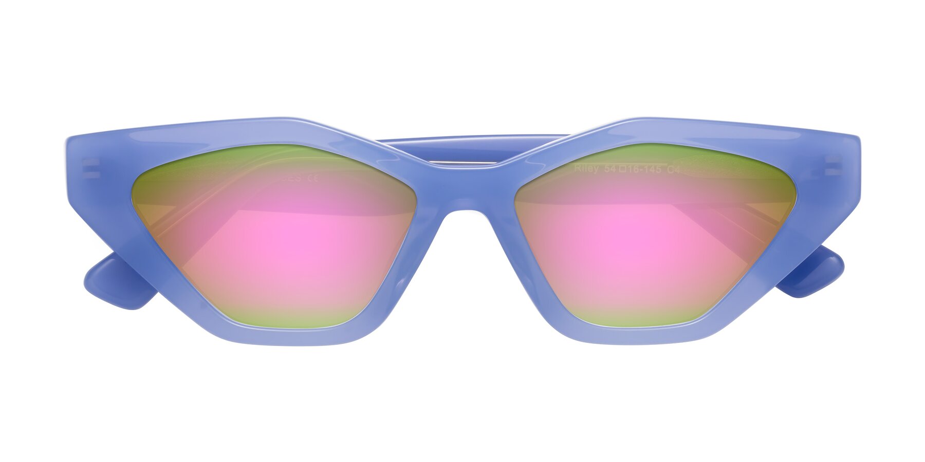 Folded Front of Riley in Sky Blue with Pink Mirrored Lenses