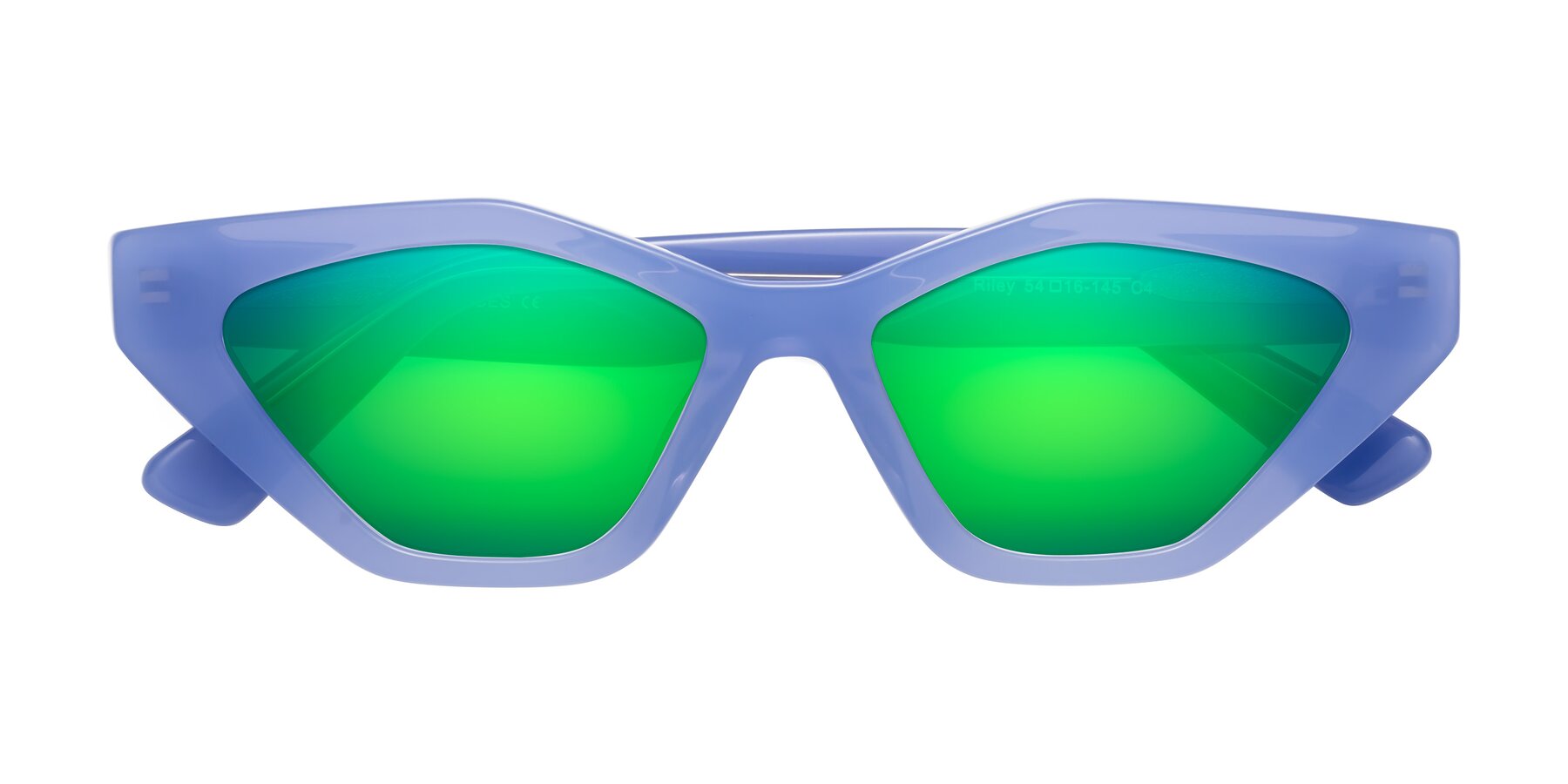 Folded Front of Riley in Sky Blue with Green Mirrored Lenses