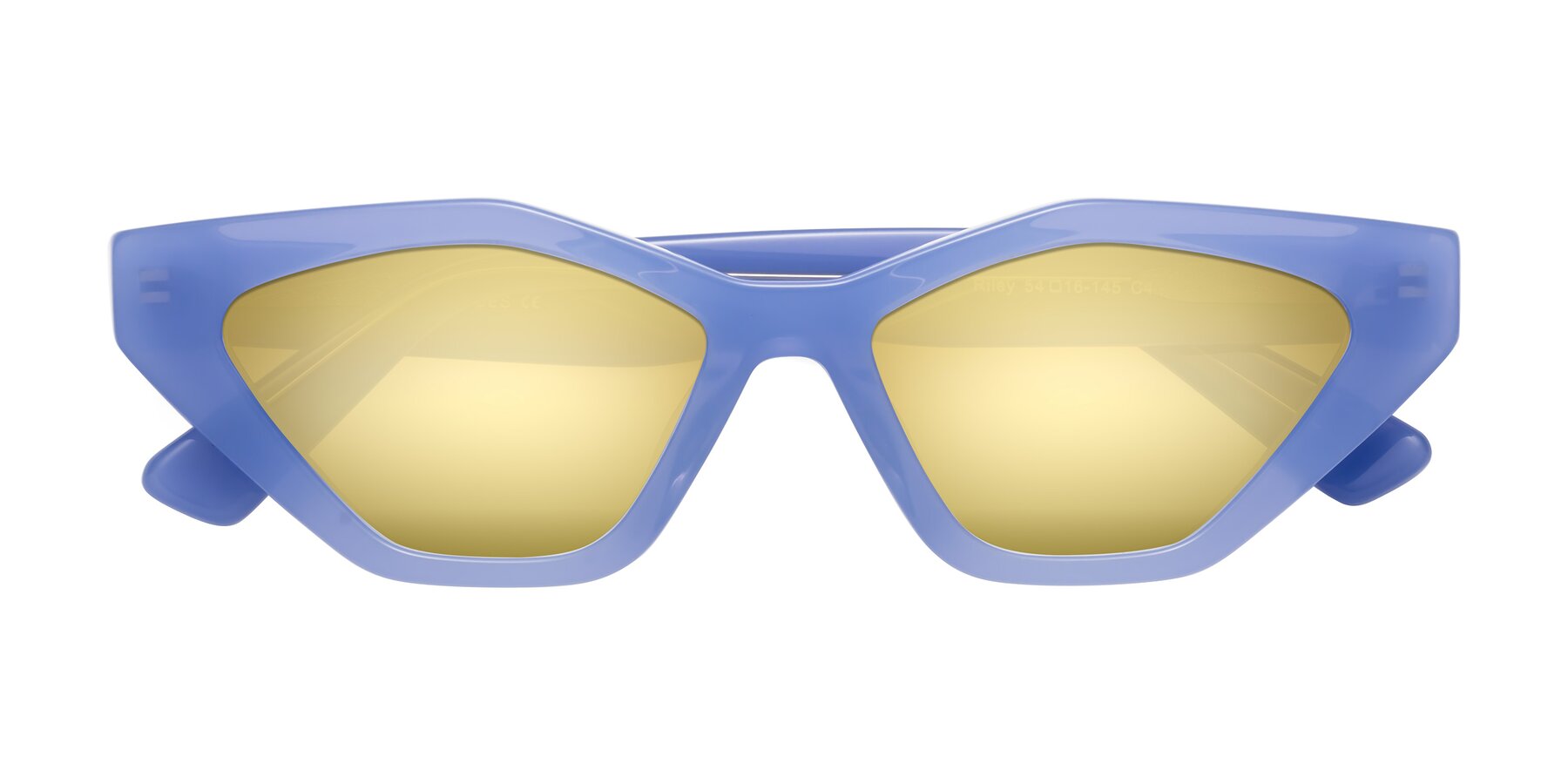 Folded Front of Riley in Sky Blue with Gold Mirrored Lenses