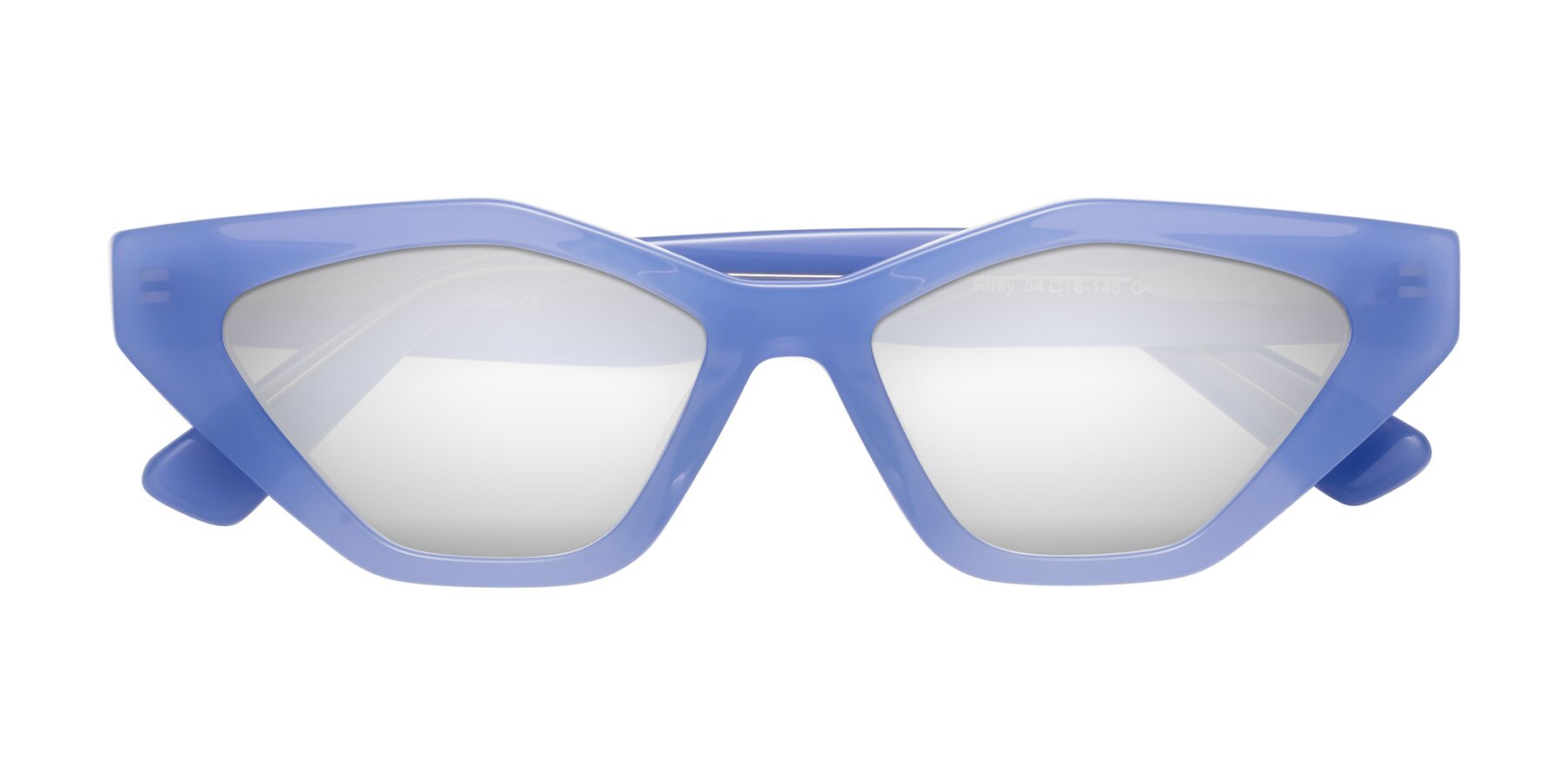 Folded Front of Riley in Sky Blue with Silver Mirrored Lenses