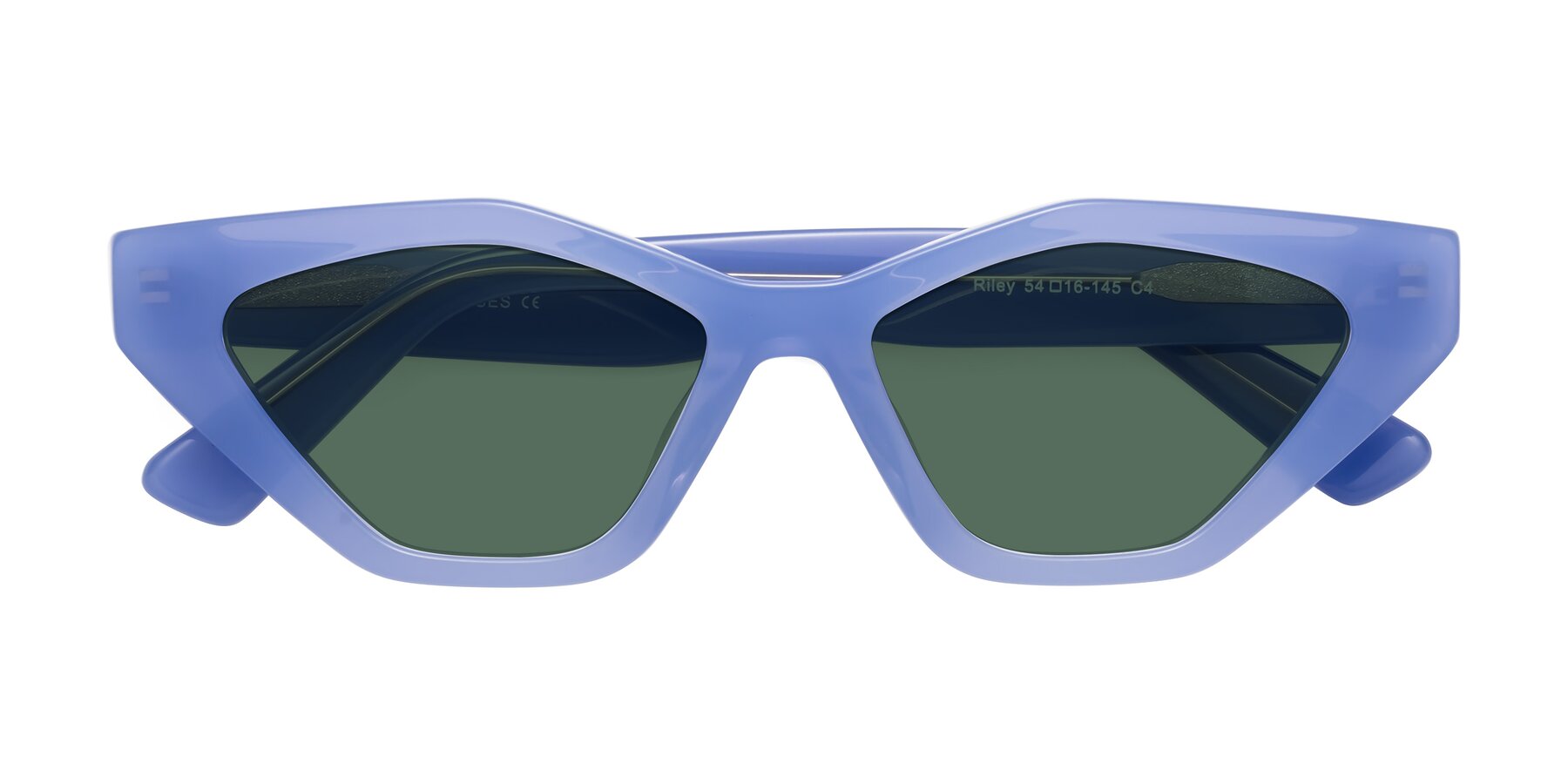 Folded Front of Riley in Sky Blue with Green Polarized Lenses
