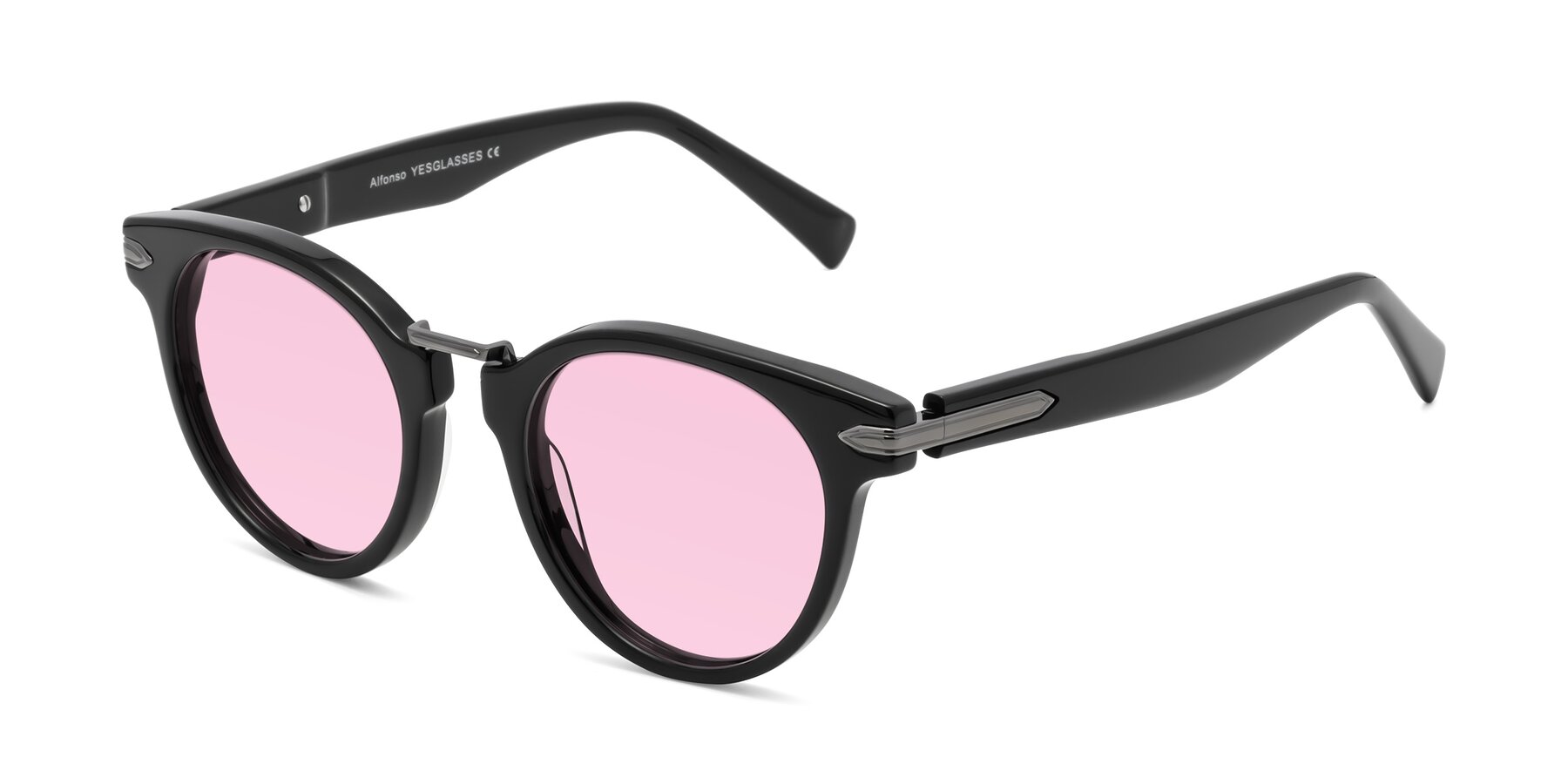 Angle of Alfonso in Black with Light Pink Tinted Lenses