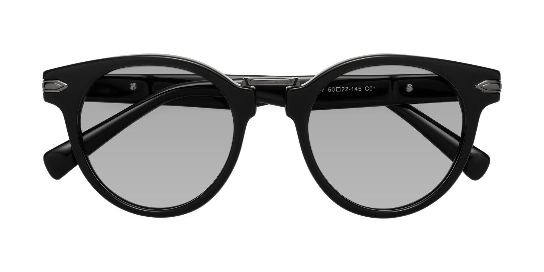 Folded Front of Alfonso in Black with Light Gray Tinted Lenses