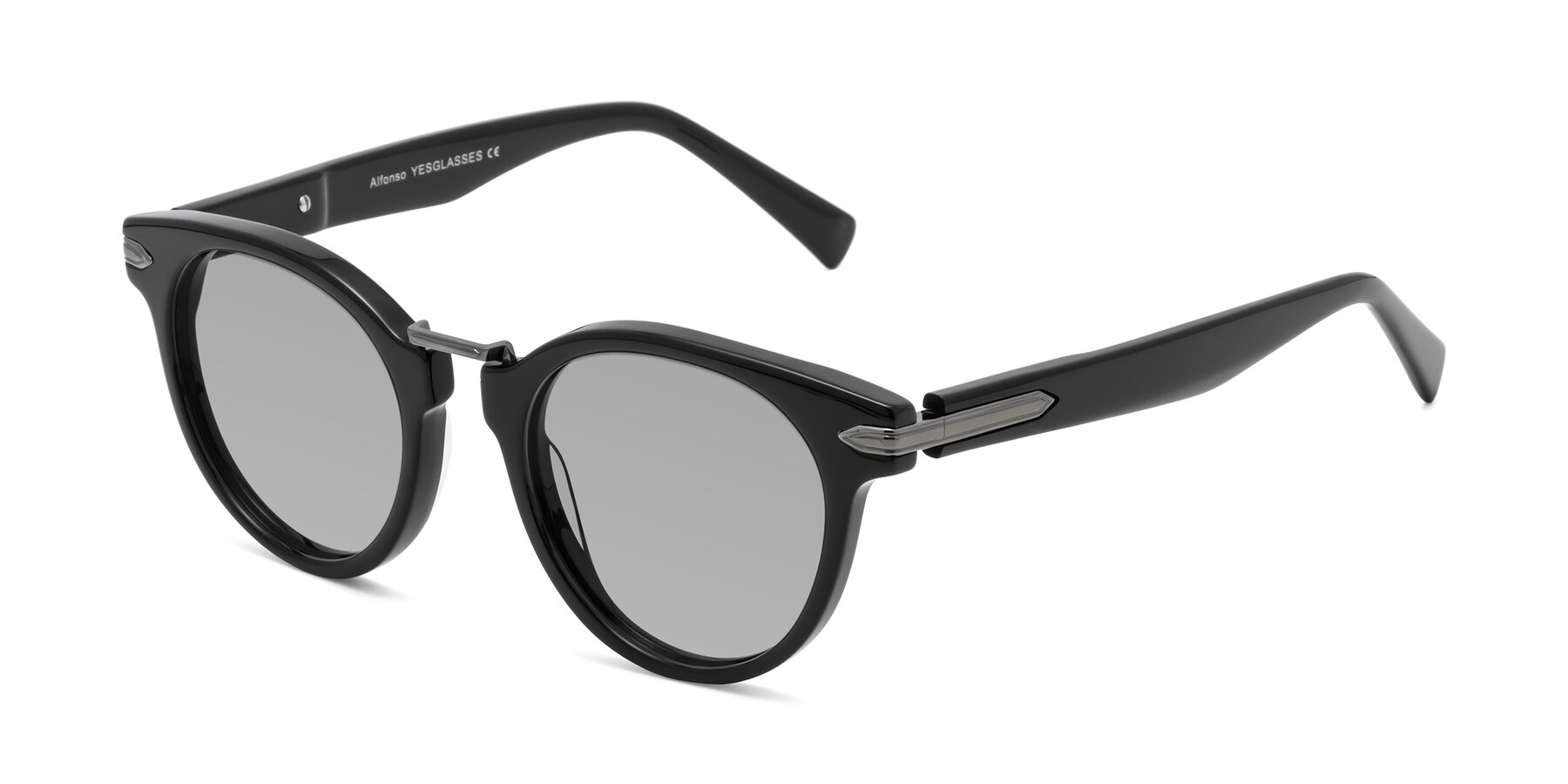 Angle of Alfonso in Black with Light Gray Tinted Lenses