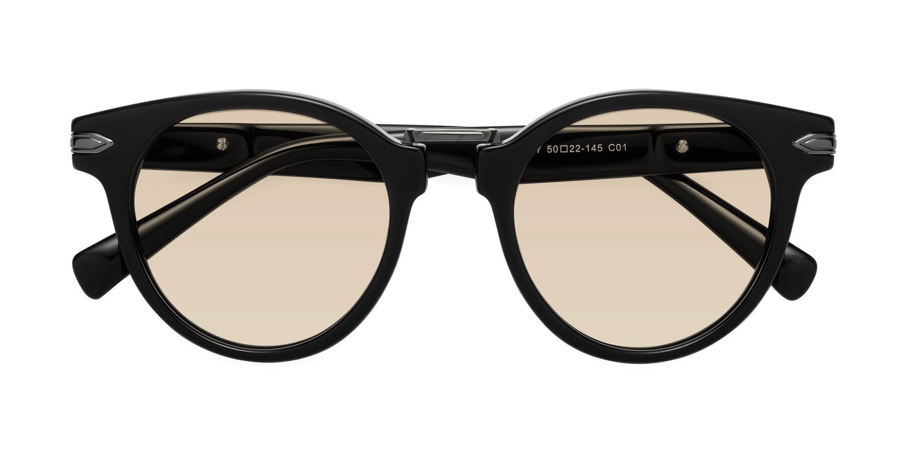 Folded Front of Alfonso in Black with Light Brown Tinted Lenses