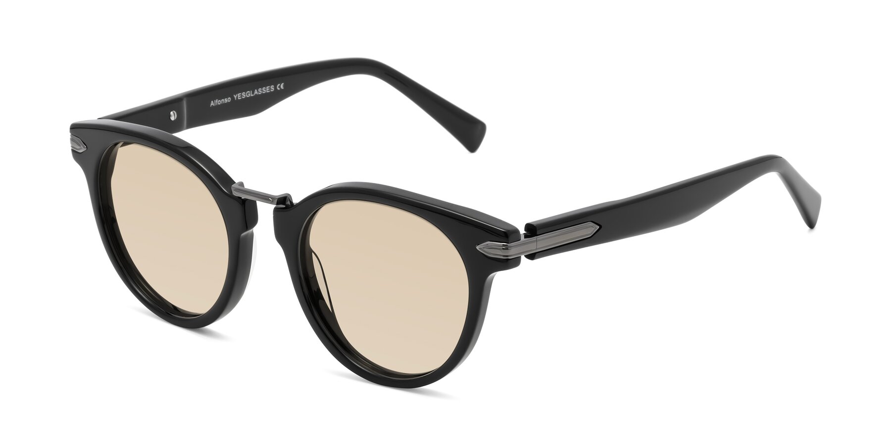 Angle of Alfonso in Black with Light Brown Tinted Lenses