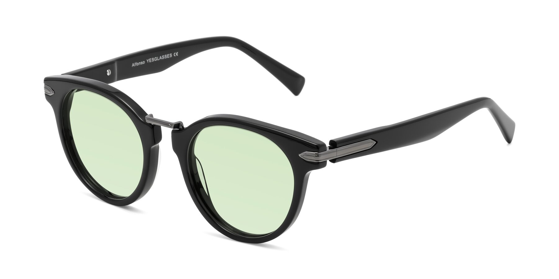 Angle of Alfonso in Black with Light Green Tinted Lenses