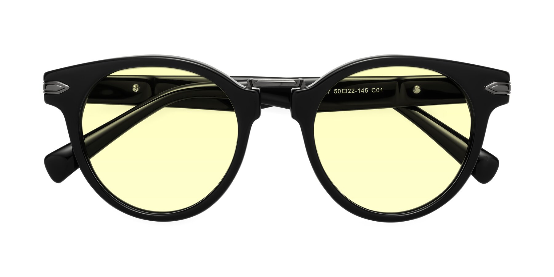 Folded Front of Alfonso in Black with Light Yellow Tinted Lenses